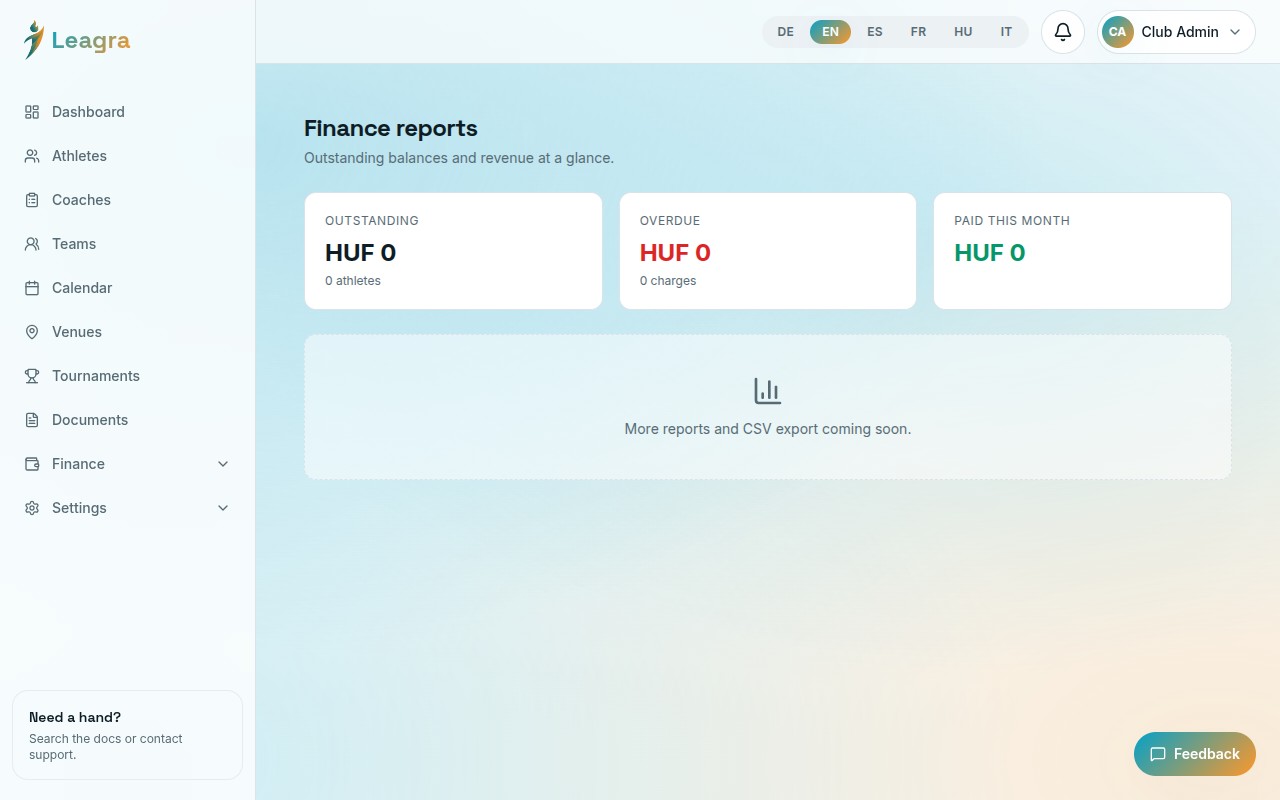 Finance and billing screenshot
