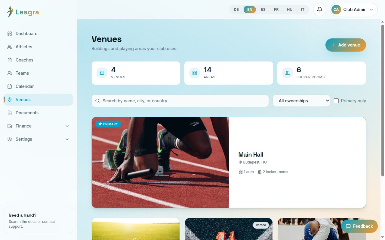 Multi-venue management screenshot
